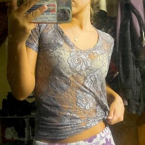 Mesh Purple/Grey/Blue See-Through Top